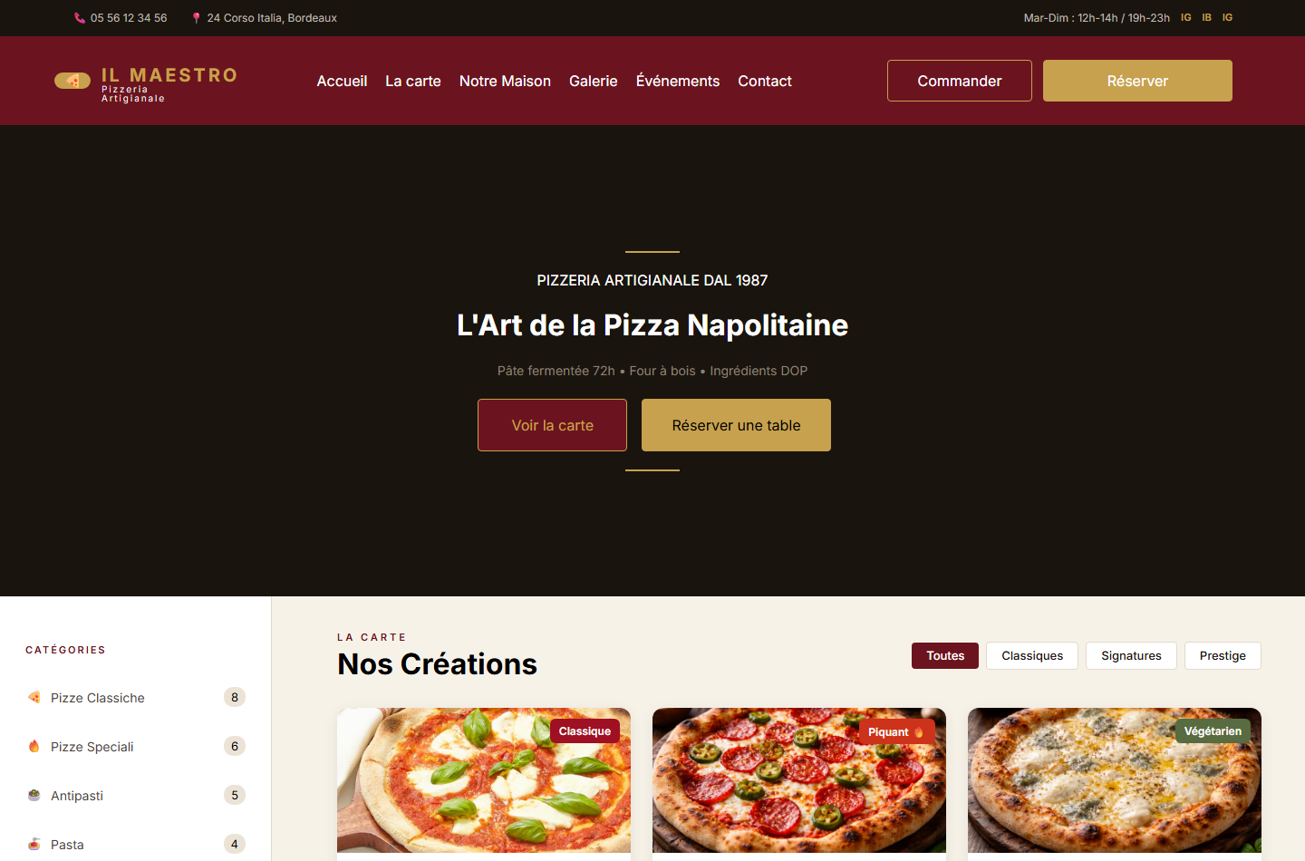 Screenshot of pizza website